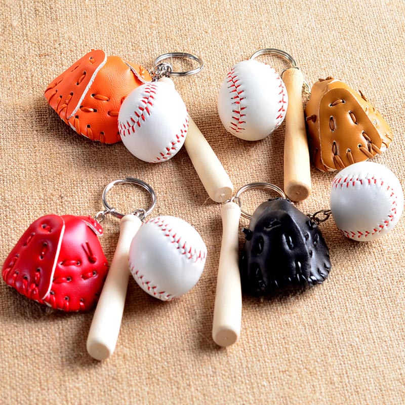 Bóng chày Bat Bat Wood Batball Găng tay Mini Keychain