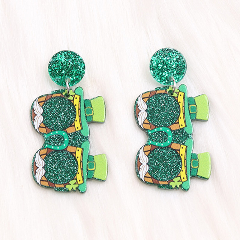 Lễ hội Patrick's Day Acrylic Clover Dwarf Bông tai dễ thương ngộ nghĩnh