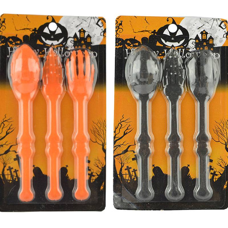 Bộ đồ ăn thiết kế bộ xương bằng nhựa 17cm dành cho bữa tiệc Halloween