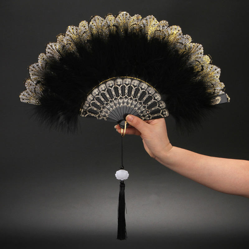 Quạt gấp lông vũ đầy màu sắc lolita