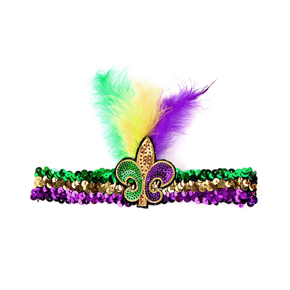 Băng đô đính sequin đính lông Fleur De Lis Mardi Gras